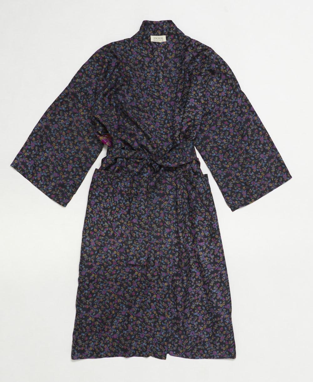 silk robe ethically made using upcycled
vintage silk saris