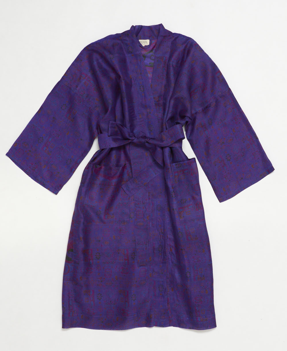 silk robe ethically made using upcycled
vintage silk saris