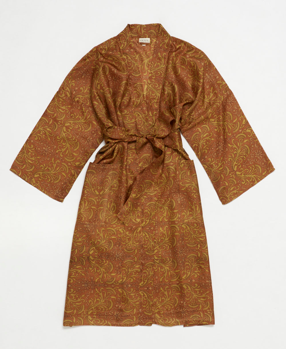silk robe ethically made using upcycled
vintage silk saris
