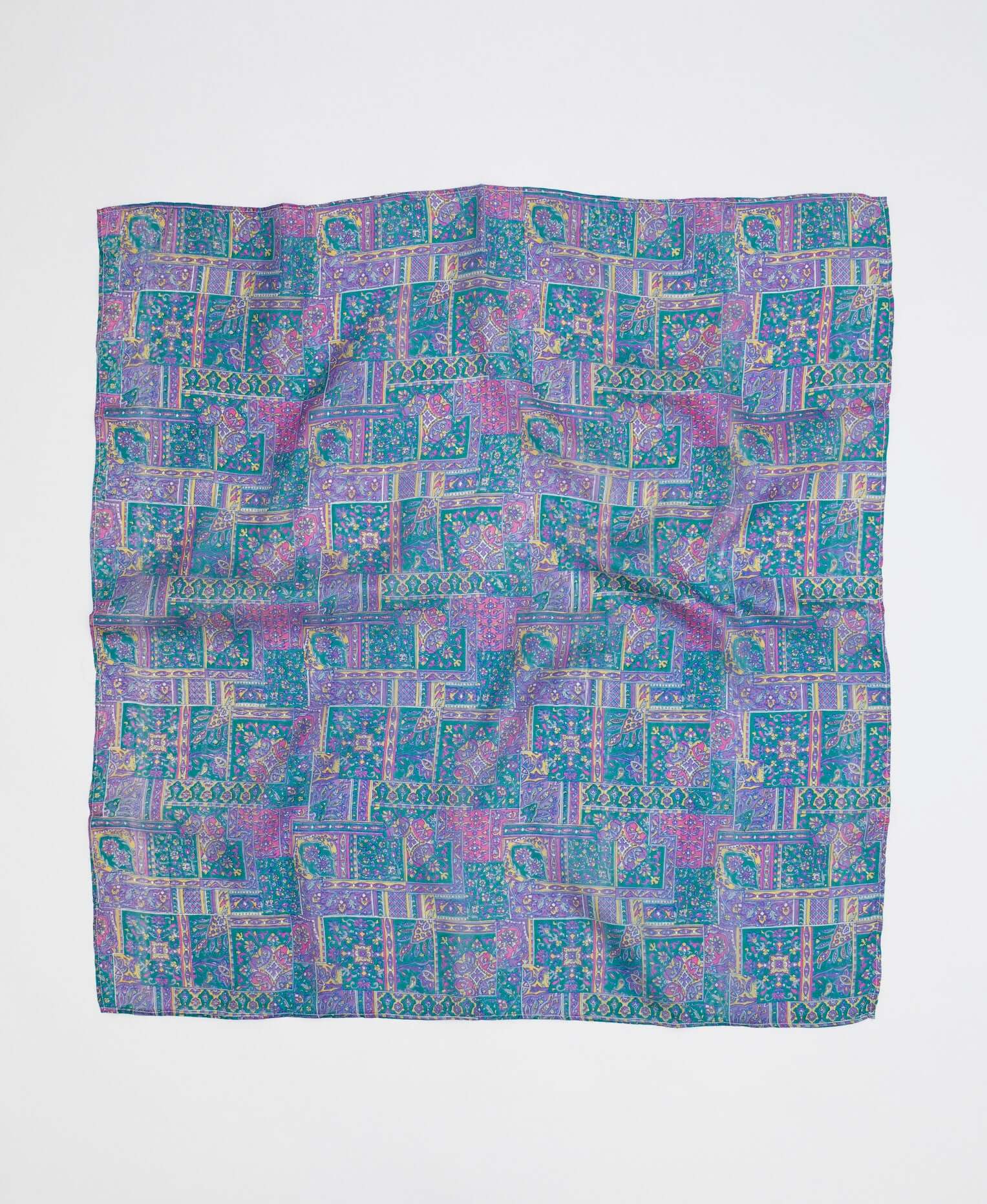 vintage silk square scarf in blue and purple geometric print