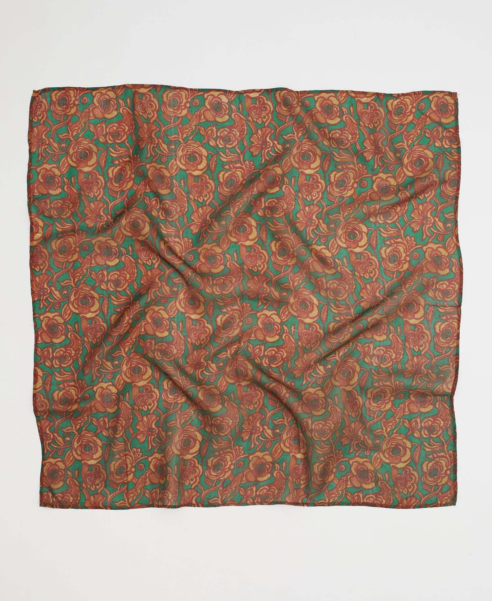 One of a kind silk square scarf created using upcycled vintage saris