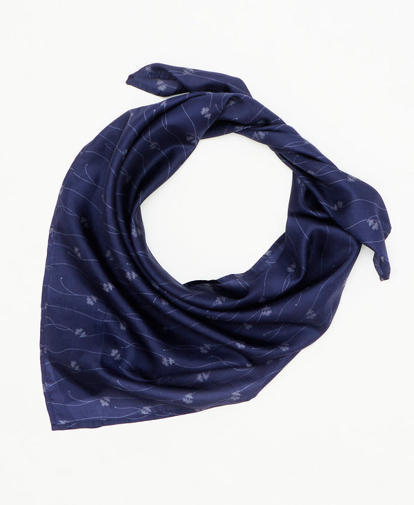 vintage silk square scarf featuring blue flroal pattern created using sustainably sourced saris