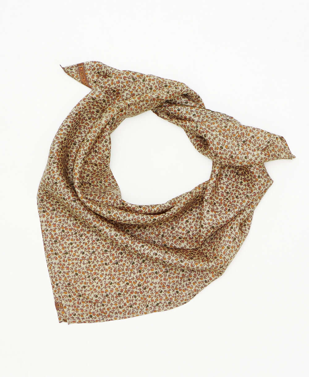 vintage silk square scarf featuring beige floral pattern created using sustainably sourced saris