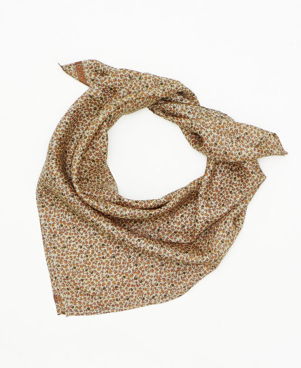 vintage silk square scarf featuring beige floral pattern created using sustainably sourced saris