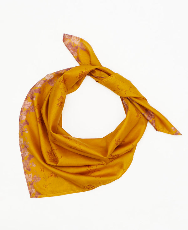 yellow vintage silk square scarf featuring flowers created using sustainably sourced saris
