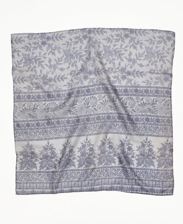 Grey floral vintage silk square scarf handmade by women artisans using upcycled saris