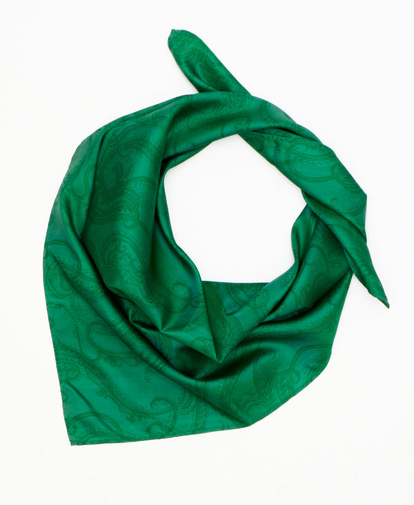 green vintage silk square scarf featuring vines created using sustainably sourced saris