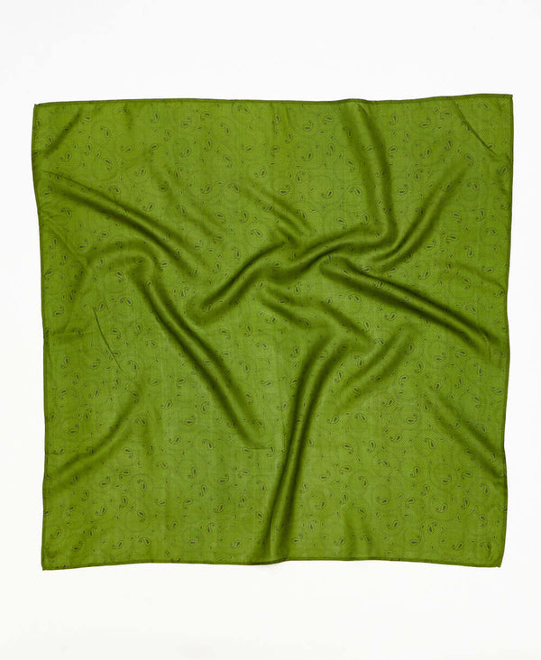Leaf green paisley vintage silk square scarf handmade by women artisans using upcycled saris