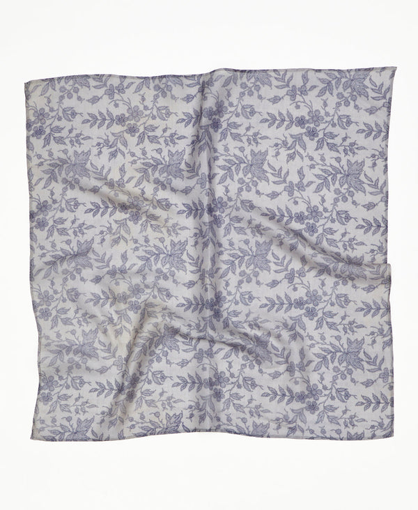 Light grey floral vintage silk square scarf handmade by women artisans using upcycled saris