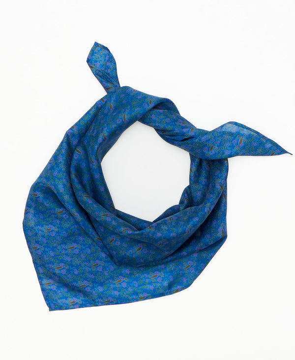 blue vintage silk square scarf featuring paisleys created using sustainably sourced saris