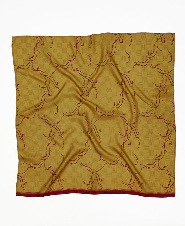 Mustard brown linear vintage silk square scarf handmade by women artisans using upcycled saris