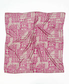 Pink and white geometric vintage silk square scarf handmade by women artisans using upcycled saris