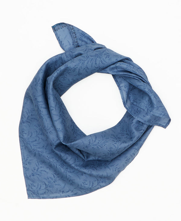 blue vintage silk square scarf featuring vines created using sustainably sourced saris