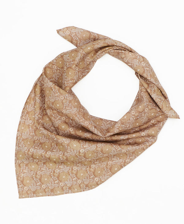 beige vintage silk square scarf featuring flowers created using sustainably sourced saris