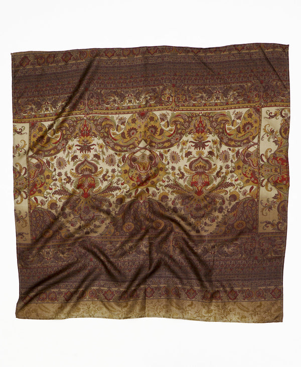 Brown paisley vintage silk square scarf handmade by women artisans using upcycled saris