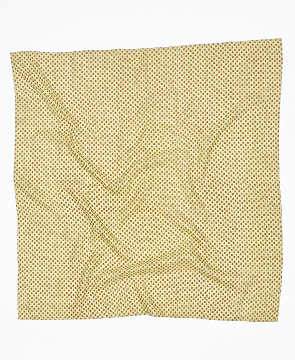 Pale yellow geometric vintage silk square scarf handmade by women artisans using upcycled saris