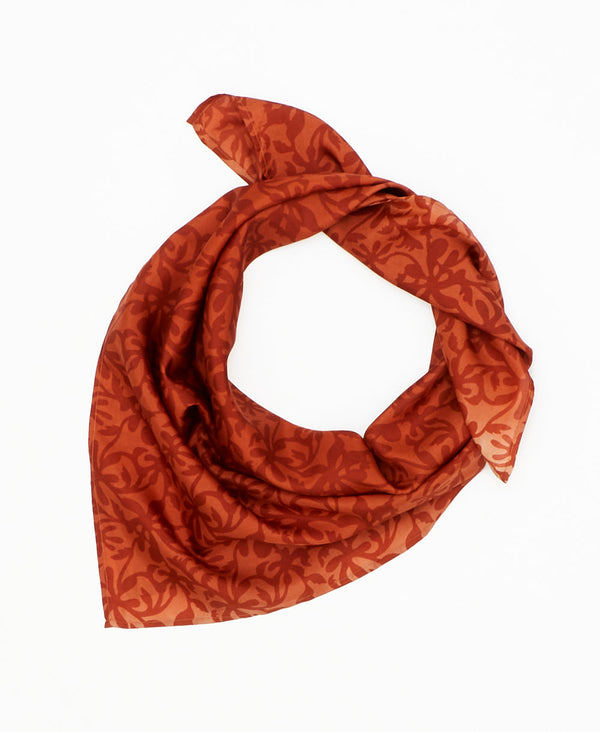 orange vintage silk square scarf featuring floral vines created using sustainably sourced saris