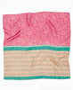 Pink and teal floral striped vintage silk square scarf handmade by women artisans using upcycled saris