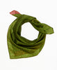 green vintage silk square scarf featuring pink paisleys created using sustainably sourced saris