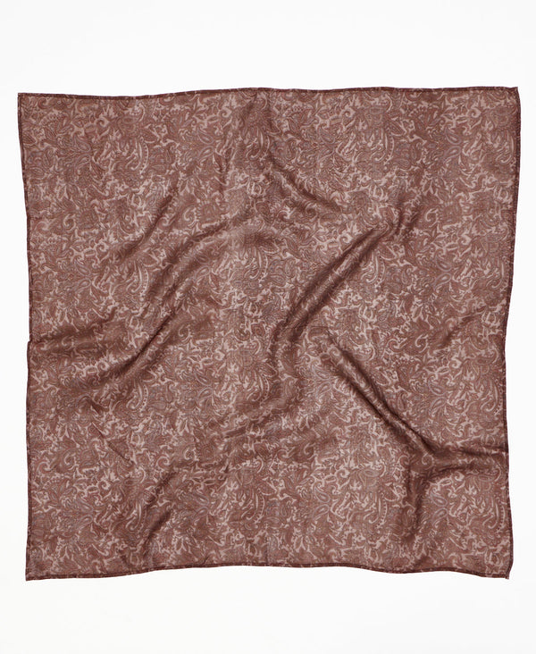 Dark mauve paisley vintage silk square scarf handmade by women artisans using upcycled saris
