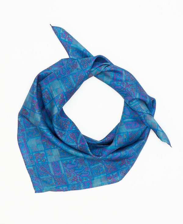 blue vintage silk square scarf featuring squares created using sustainably sourced saris