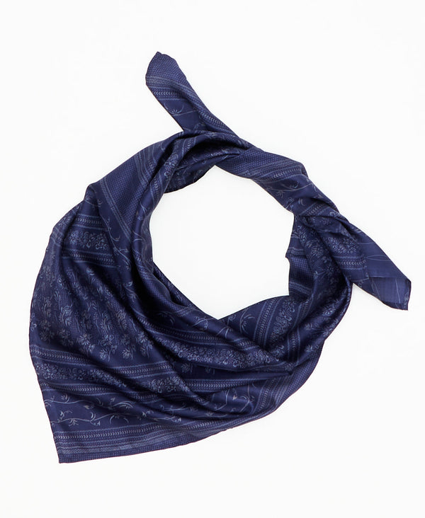 deep purple vintage silk square scarf featuring floral stripes created using sustainably sourced saris