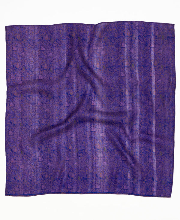 Purple geometric vintage silk square scarf handmade by women artisans using upcycled saris