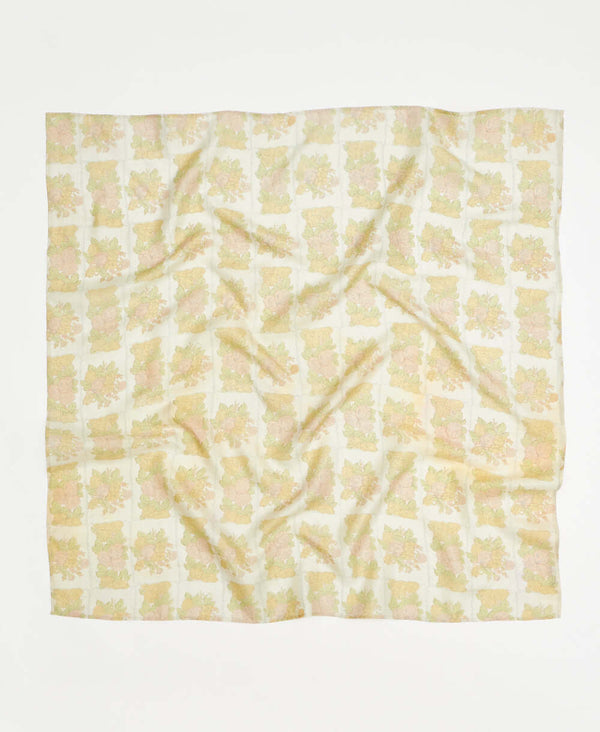vintage silk square scarf featuring cream floral created using sustainably sourced saris