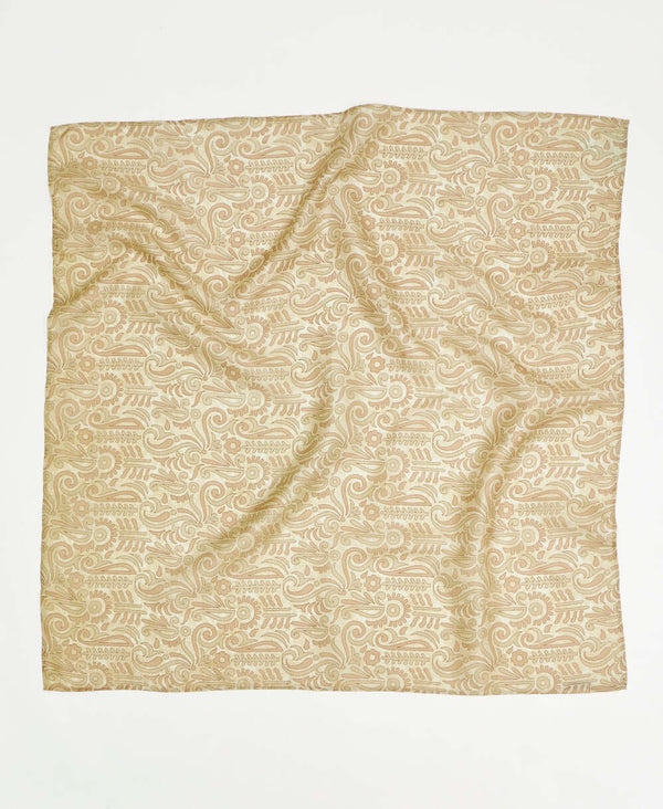 beige paisley vintage silk square scarf handmade by women artisans using upcycled saris