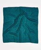 Teal geometric vintage silk square scarf handmade by women artisans using upcycled saris