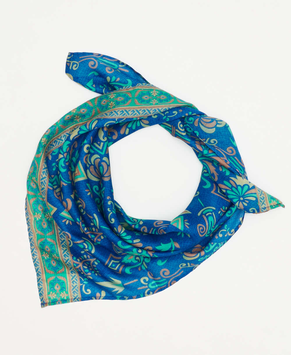 vintage silk square scarf featuringcobalt abstract paisley  created using sustainably sourced saris