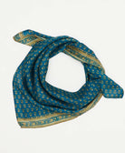 vintage silk square scarf featuring blue and gold floral created using sustainably sourced saris