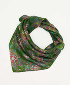 vintage silk square scarf featuring green watercolor floral  created using sustainably sourced saris