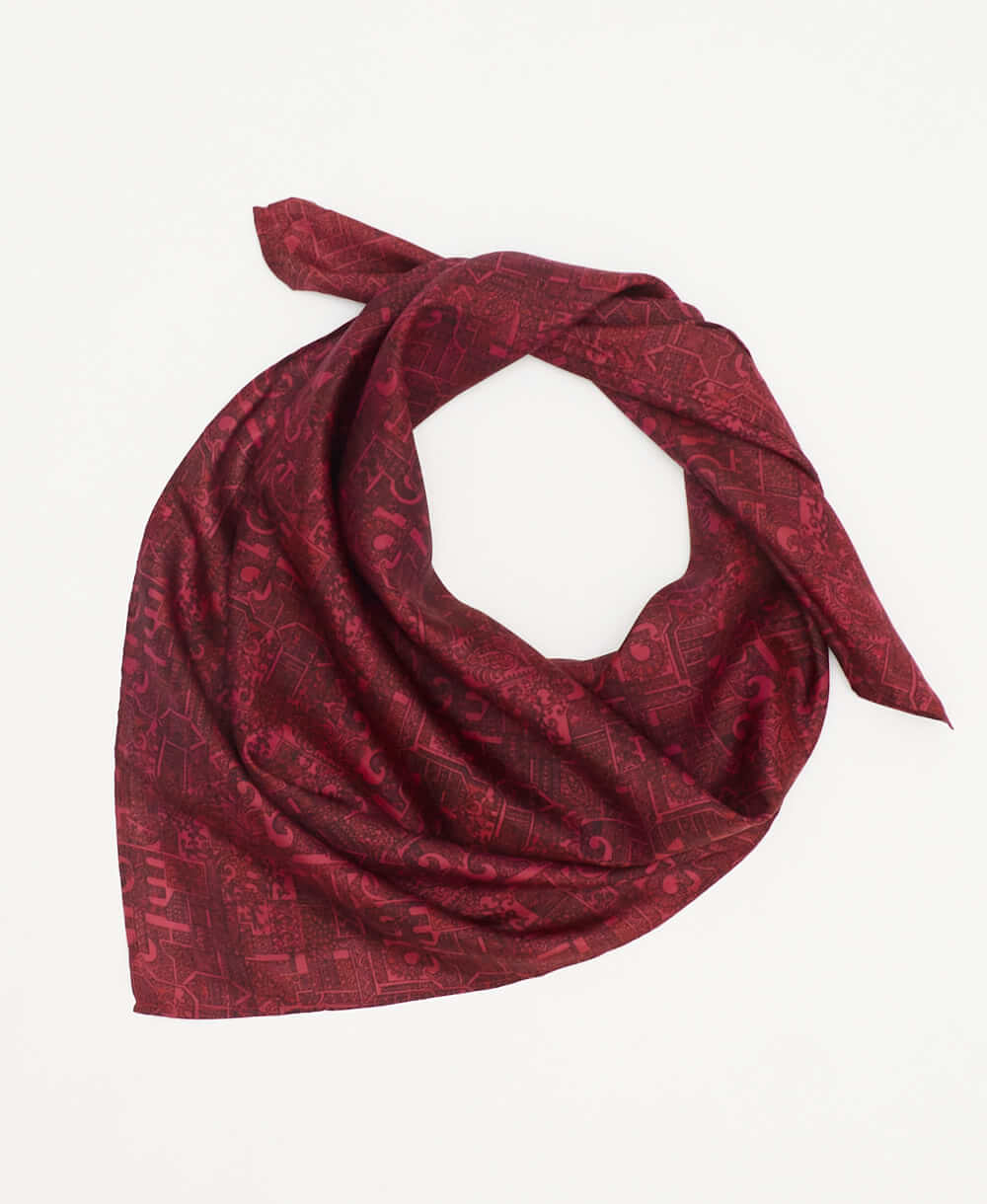 vintage silk square scarf featuring rosewood geometric created using sustainably sourced saris