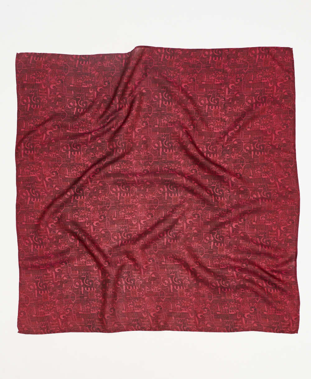 rosewood geometric vintage silk square scarf handmade by women artisans using upcycled saris