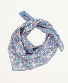 vintage silk square scarf featuring a purple and blue paisley pattern created using sustainably sourced saris