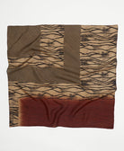 tan silk square scarf with brown and black abstract pattern handmade in India by women artisans