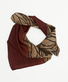 handmade silk scarf in tan, black, & brown abstract print made from silk saris