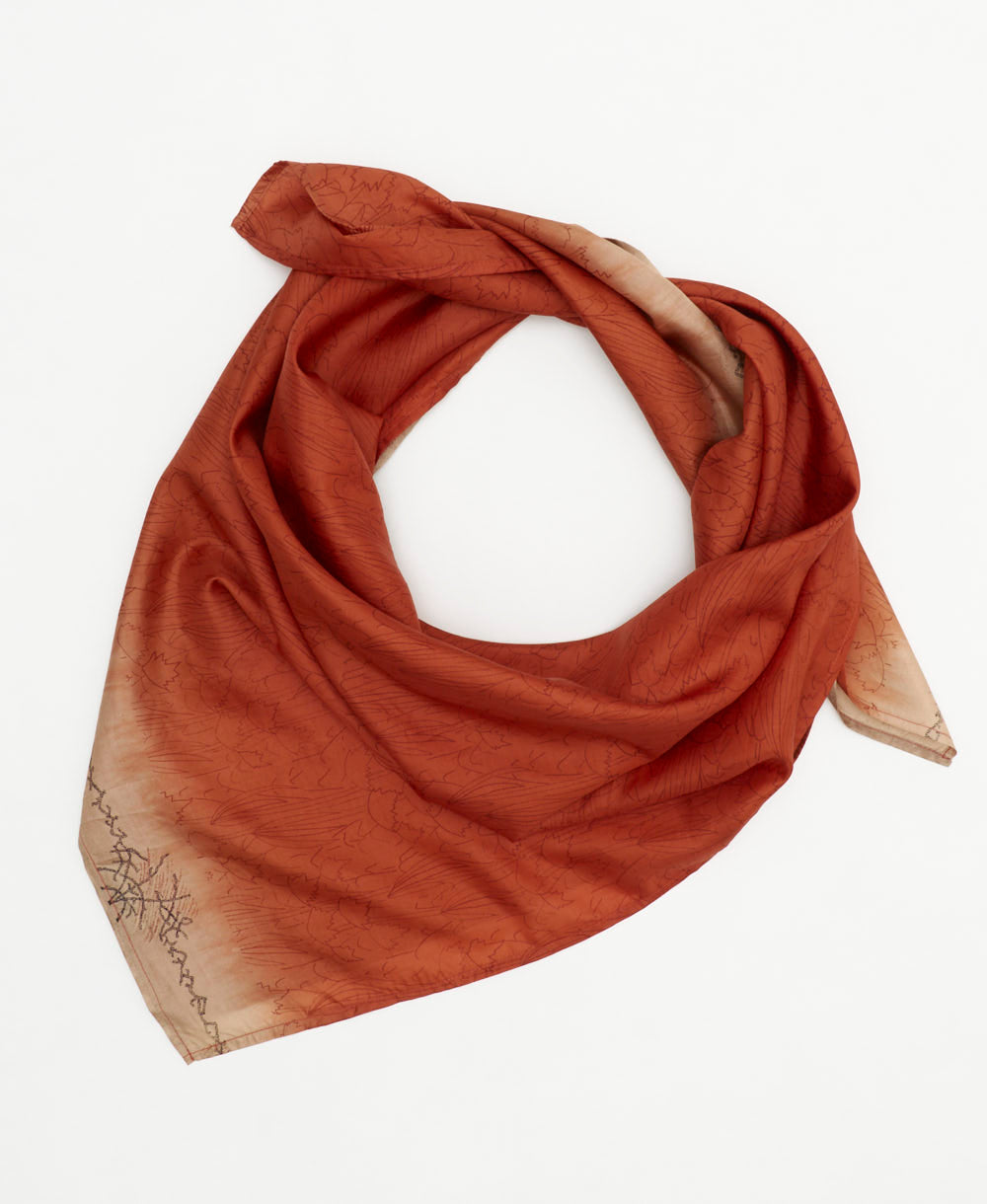 rust & tan silk square scarf sustainably made from silk saris