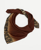 handmade brown silk square scarf with a unique tan and black abstract print