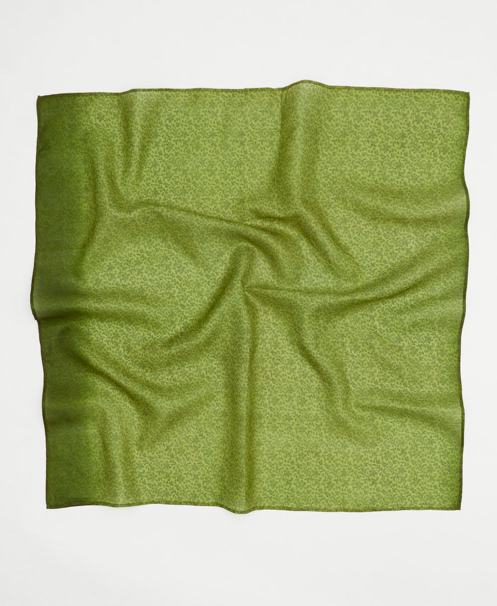 bold lime green silk square scarf in subtle darker green floral pattern