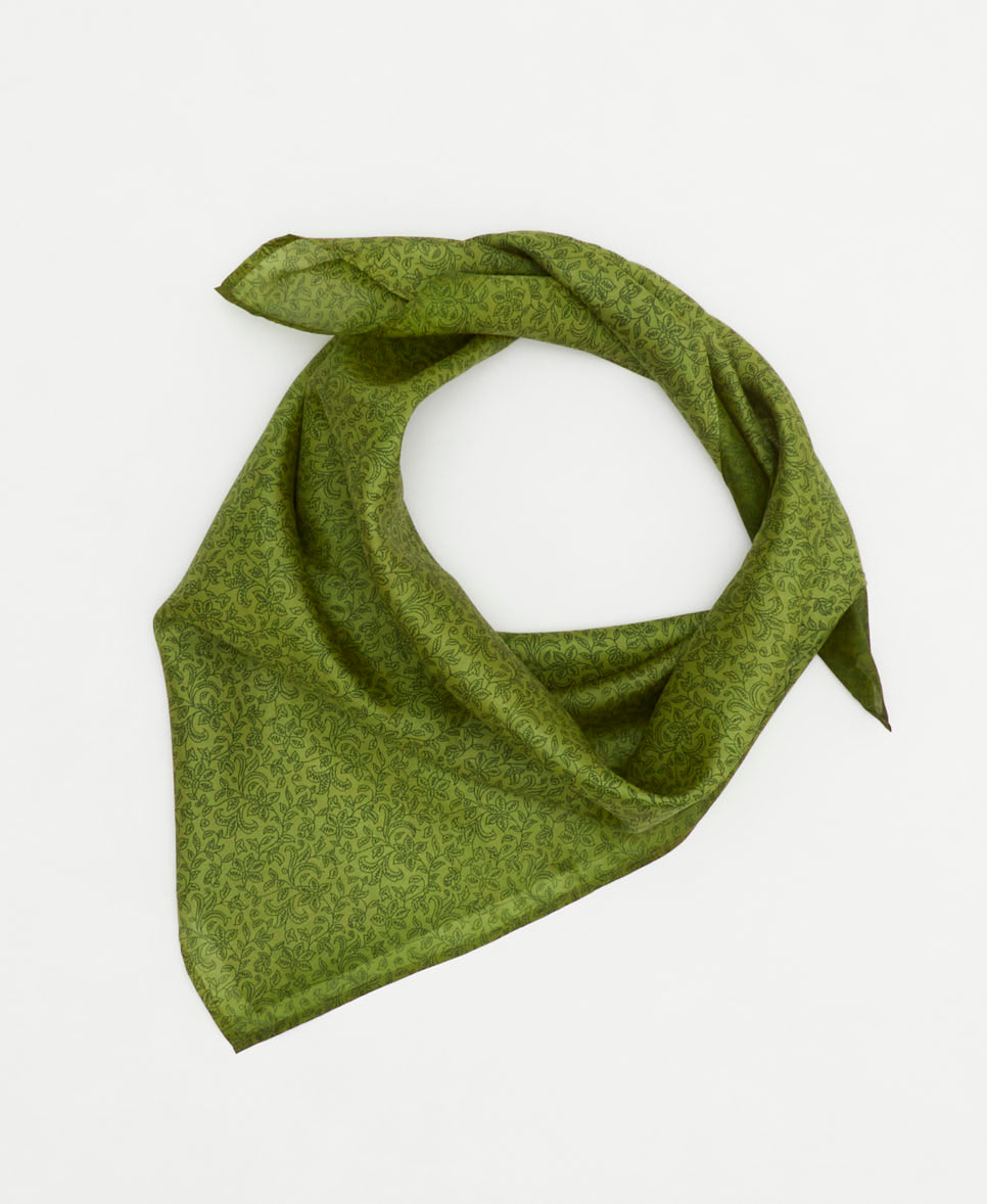 bright lime green vintage silk scarf in subtle floral print