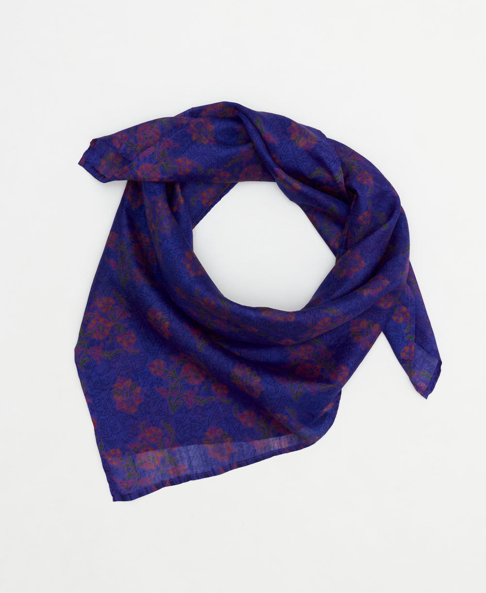 eco-friendly and unique silk square scarf in a one-of-a-kind pattern handcrafted by women artisans in India