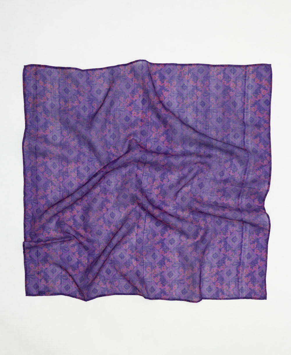 vintage silk square scarf handmade in India from upcycled silk sari fabrics