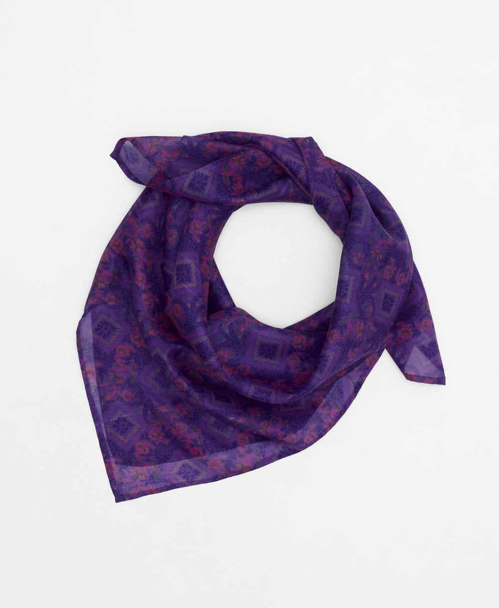 eco-friendly and unique silk square scarf in a one-of-a-kind pattern handcrafted by women artisans in India
