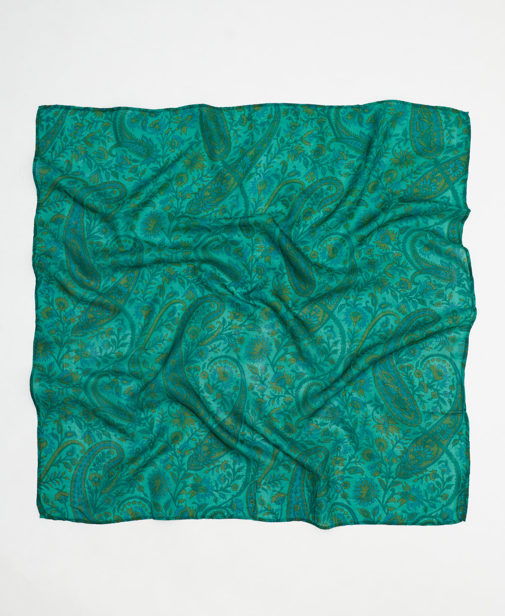 vintage silk square scarf handmade in India from upcycled silk sari fabrics