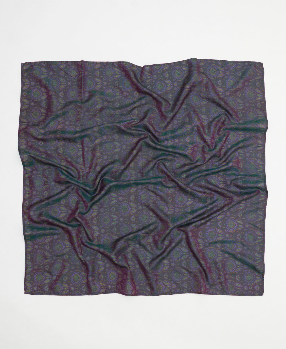 vintage silk square scarf handmade in India from upcycled silk sari fabrics