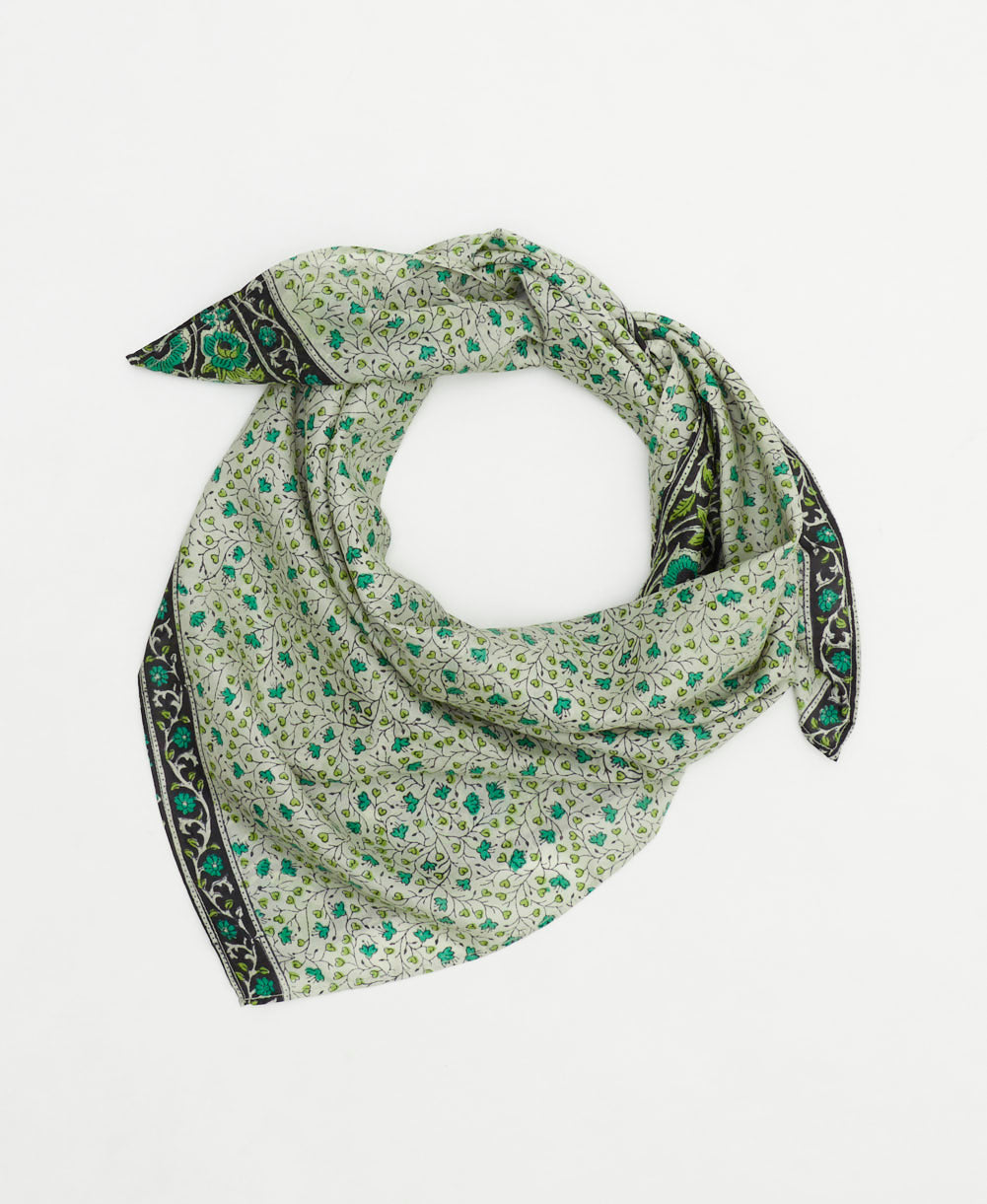 eco-friendly and unique silk square scarf in a one-of-a-kind pattern handcrafted by women artisans in India