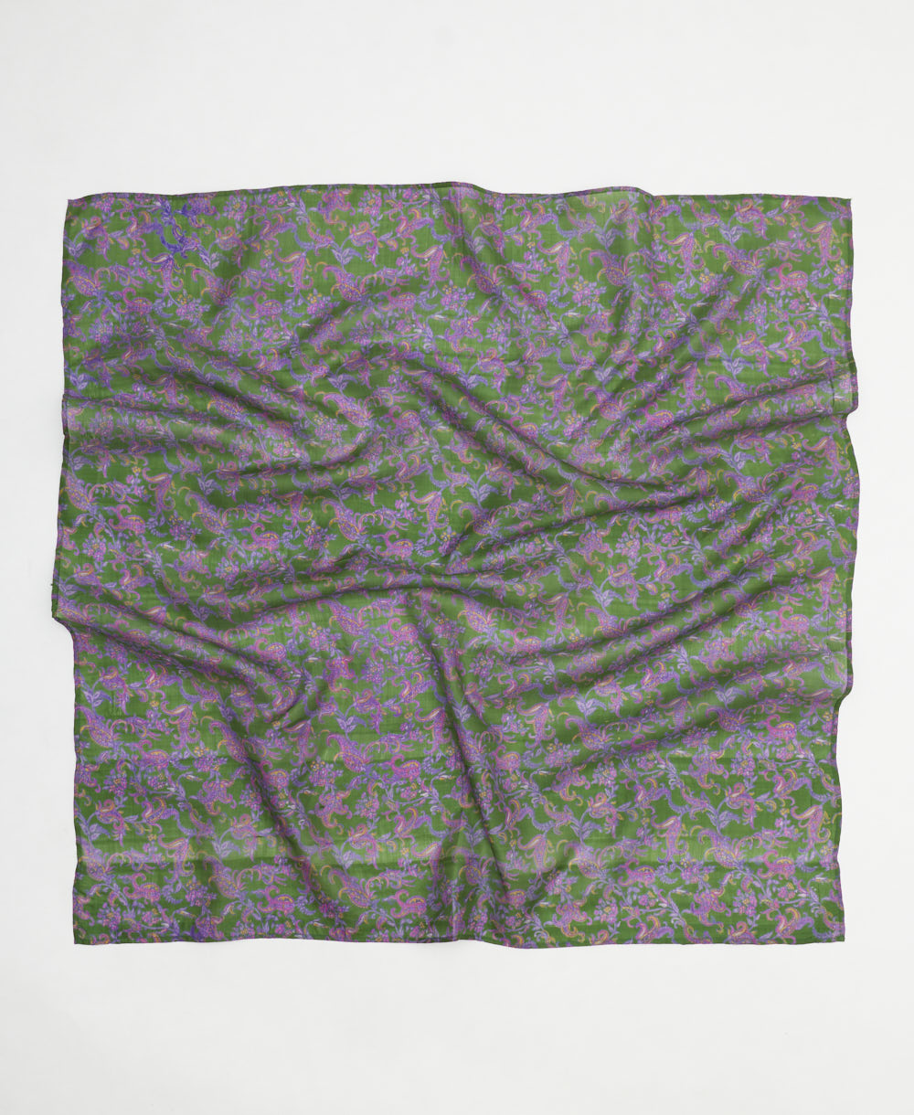 vintage silk square scarf handmade in India from upcycled silk sari fabrics