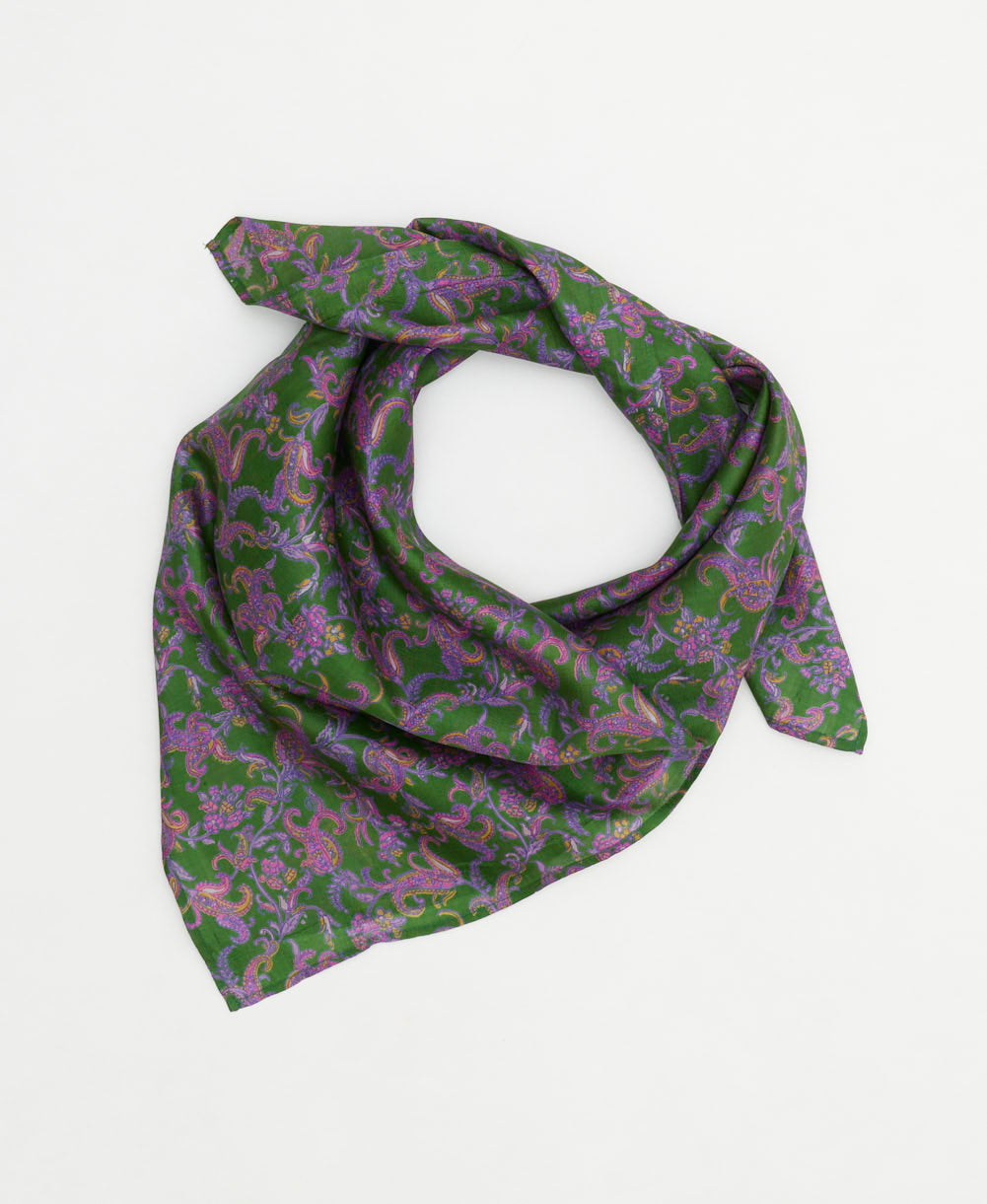 eco-friendly and unique silk square scarf in a one-of-a-kind pattern handcrafted by women artisans in India